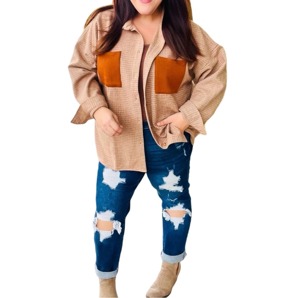 HAPTICS START YOU DAY RUST FLANNEL PLAID OVERSIZED SHACKET - Picture 6 of 10